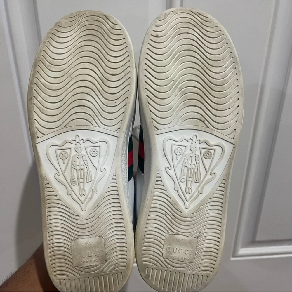 Gucci White Leather Sneakers with Green & Red Stripe and Gold Tiger Patch Sz 7.5 - Picture 10 of 16